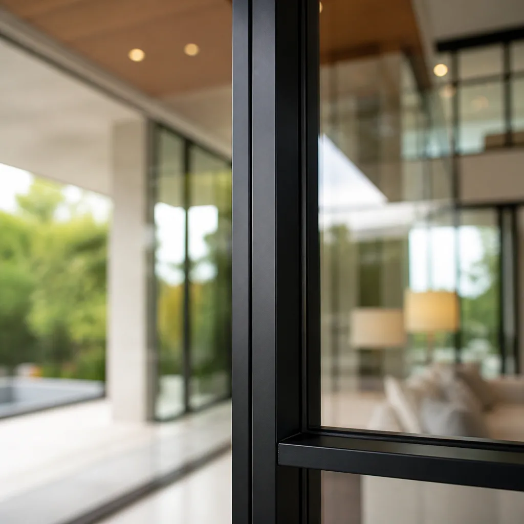 Modern black-framed glass windows and doors in a luxury residence nationwide