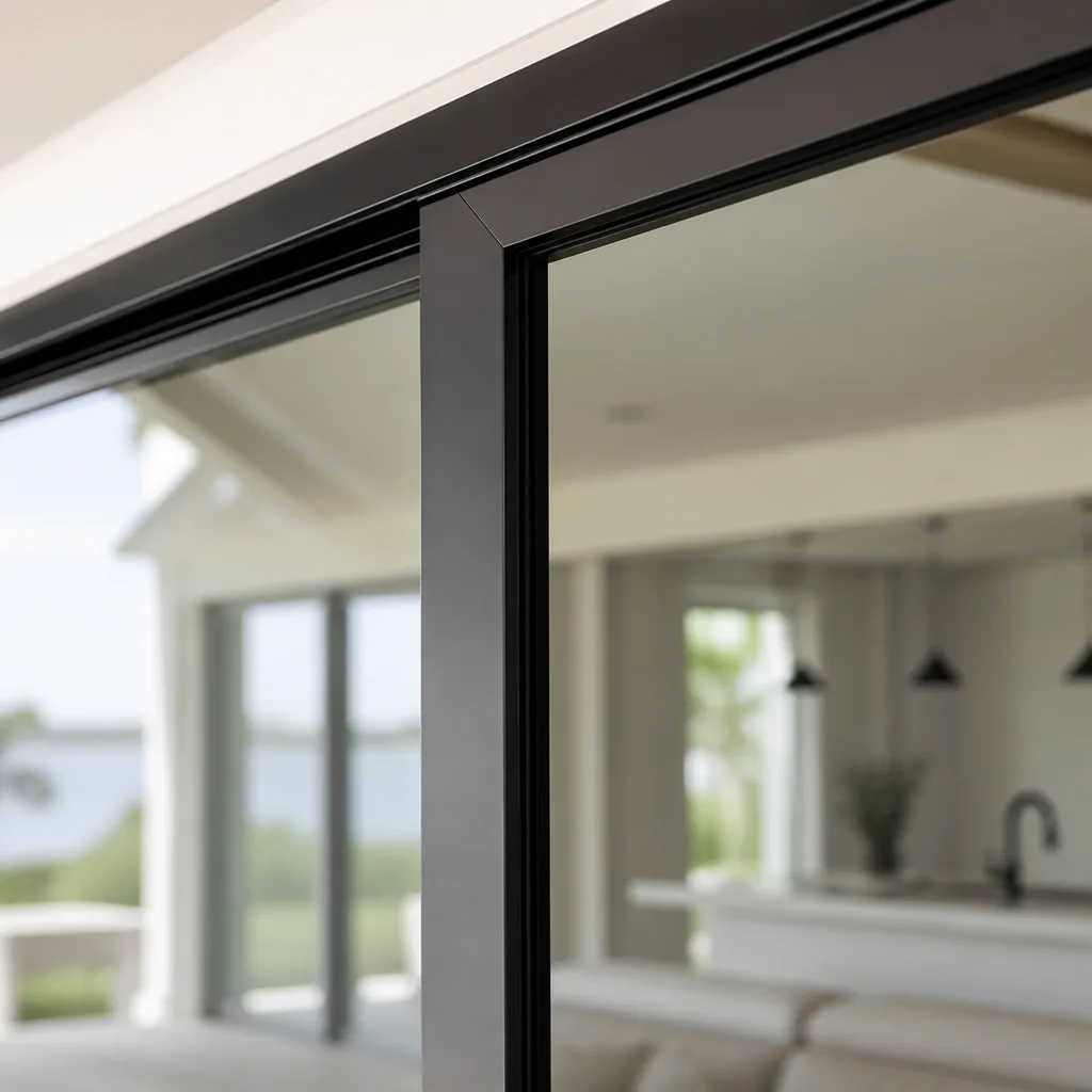 Modern black frame sliding glass patio door interior view nationwide